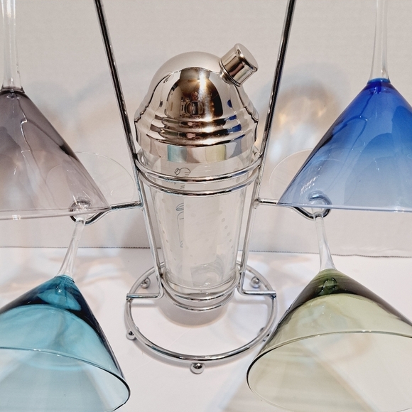 Hampton Forge Colored Glass Martini Bar Set Complete New - Picture 2 of 6